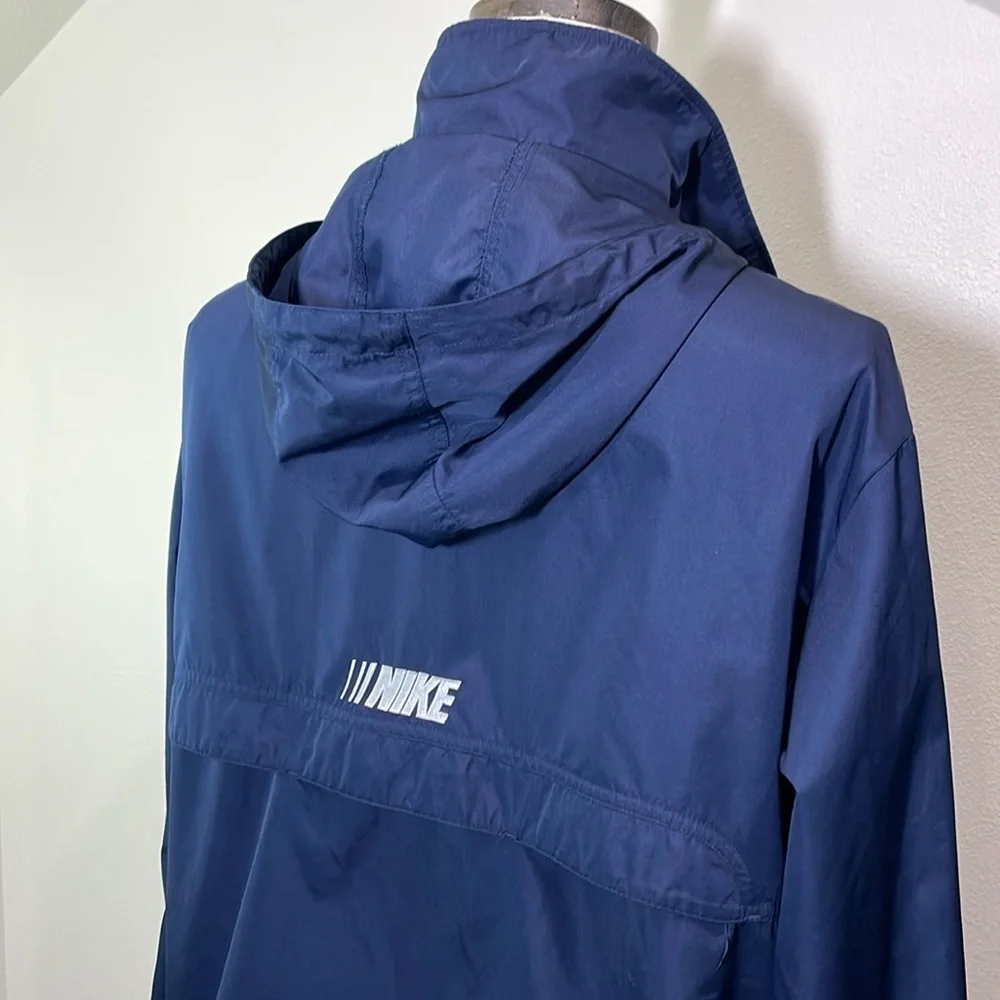 Nike Swoosh Hidden Hood Pullover Anorak Windbreaker Jacket Mens Medium Blue